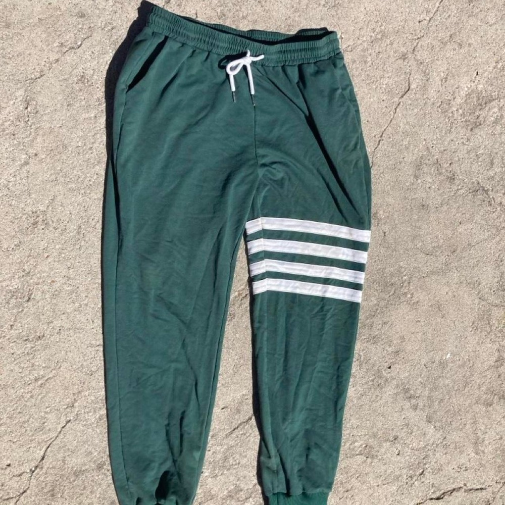 Green Joggers with white leg stripes workout lounge dance yoga